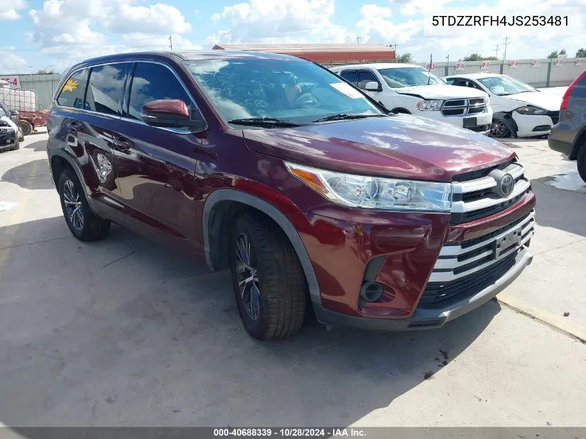 2018 Toyota Highlander Le VIN: 5TDZZRFH4JS253481 Lot: 40688339