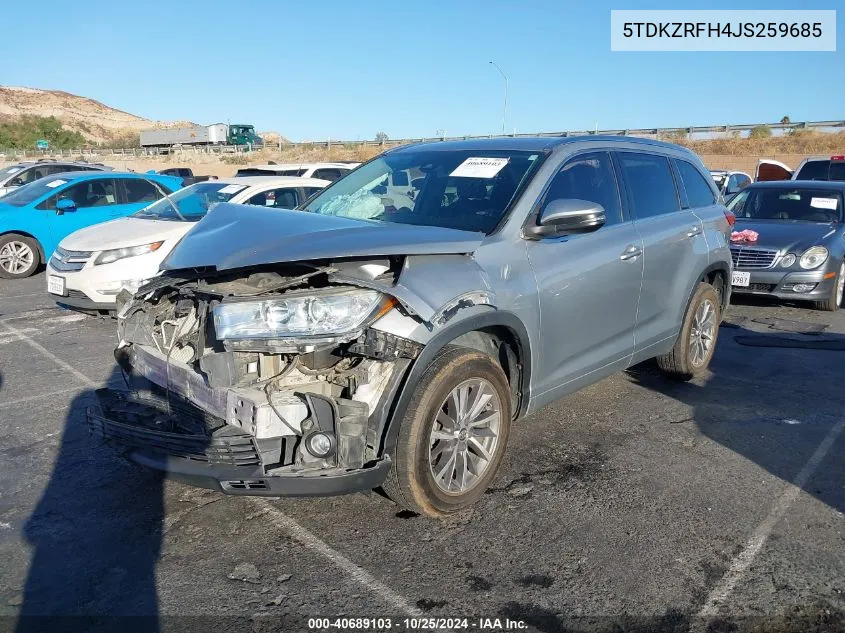 2018 Toyota Highlander Xle VIN: 5TDKZRFH4JS259685 Lot: 40689103