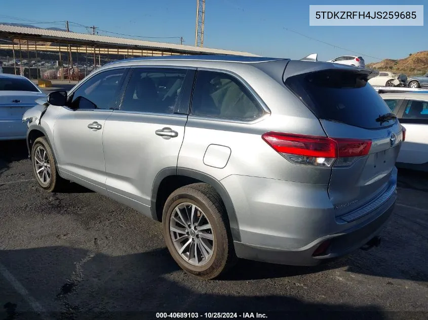 2018 Toyota Highlander Xle VIN: 5TDKZRFH4JS259685 Lot: 40689103