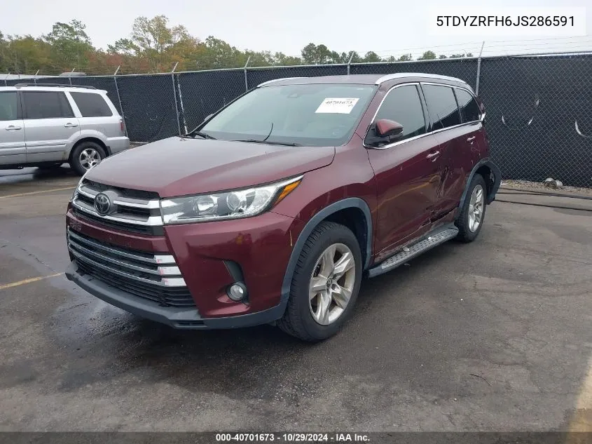 2018 Toyota Highlander Limited VIN: 5TDYZRFH6JS286591 Lot: 40701673