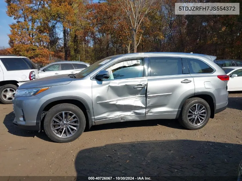 2018 Toyota Highlander Xle VIN: 5TDJZRFH7JS554372 Lot: 40726067