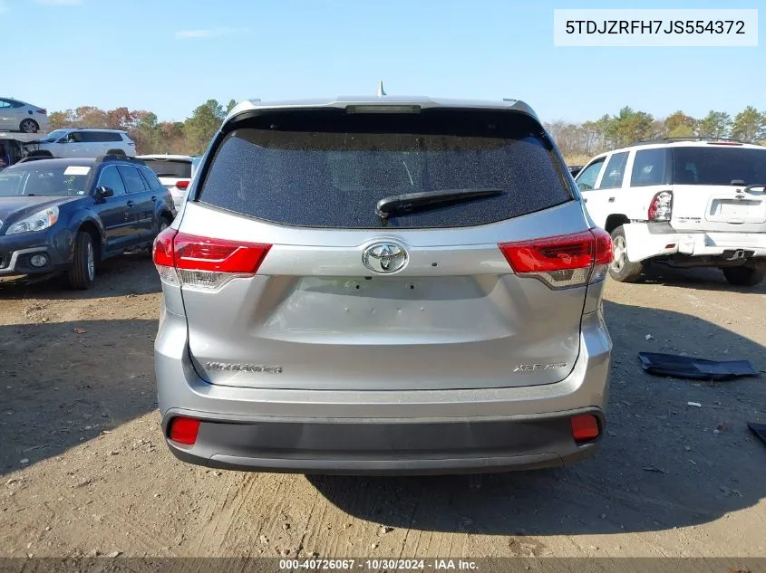 2018 Toyota Highlander Xle VIN: 5TDJZRFH7JS554372 Lot: 40726067