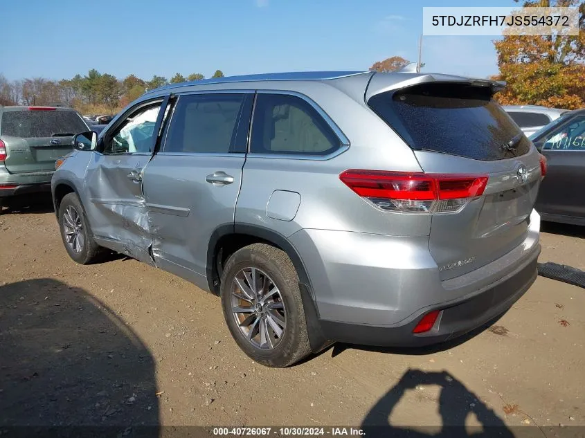 2018 Toyota Highlander Xle VIN: 5TDJZRFH7JS554372 Lot: 40726067