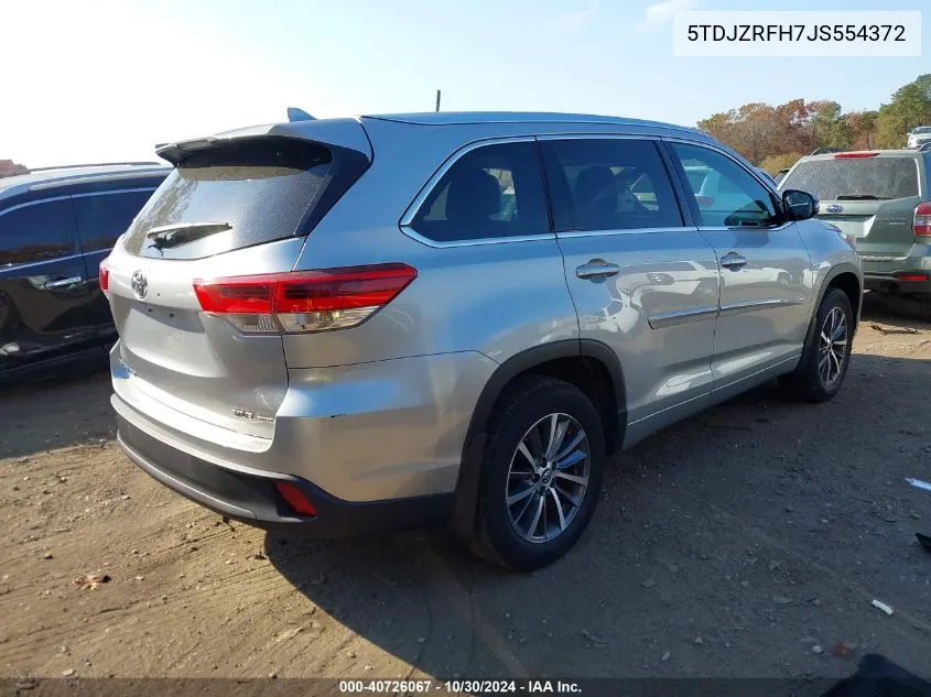 2018 Toyota Highlander Xle VIN: 5TDJZRFH7JS554372 Lot: 40726067