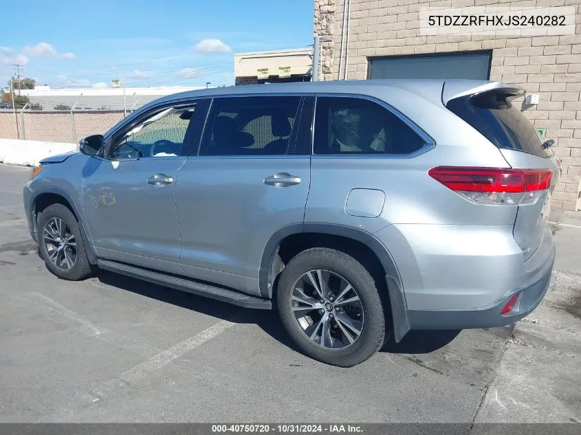 2018 Toyota Highlander Le VIN: 5TDZZRFHXJS240282 Lot: 40750720