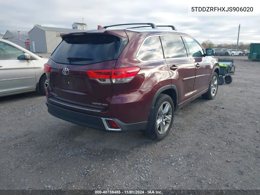 5TDDZRFHXJS906020 2018 Toyota Highlander Limited