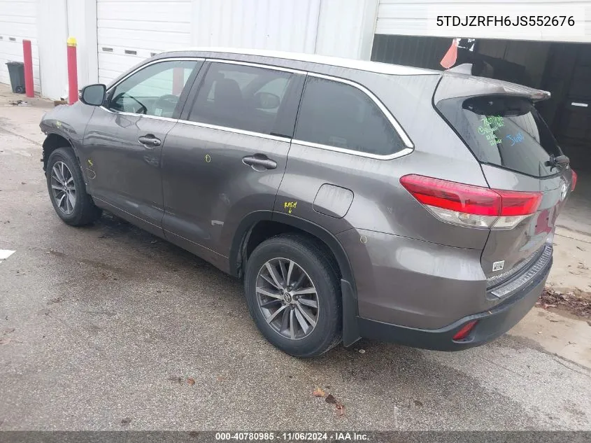 2018 Toyota Highlander Xle VIN: 5TDJZRFH6JS552676 Lot: 40780985