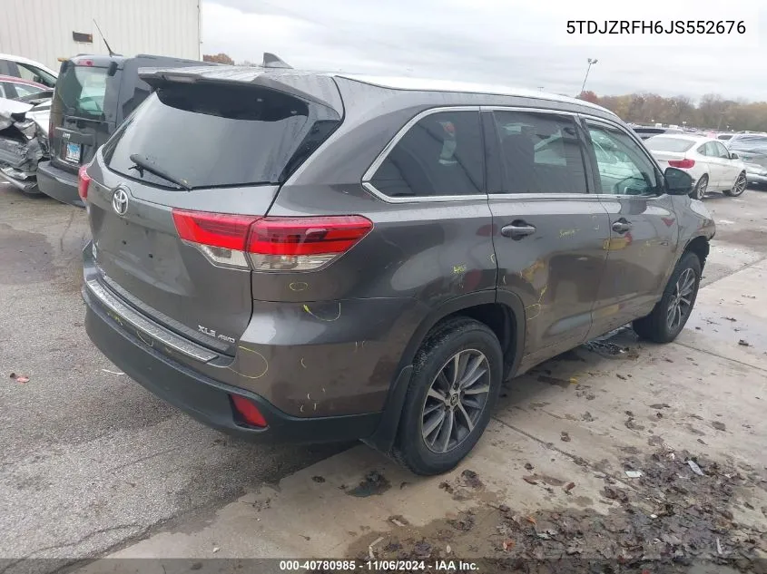 2018 Toyota Highlander Xle VIN: 5TDJZRFH6JS552676 Lot: 40780985