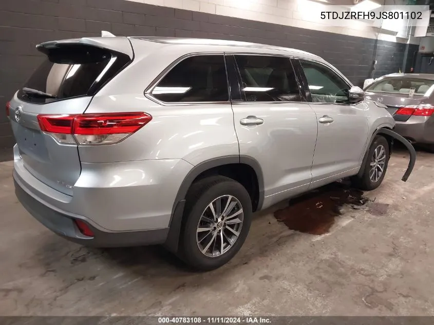 5TDJZRFH9JS801102 2018 Toyota Highlander Xle