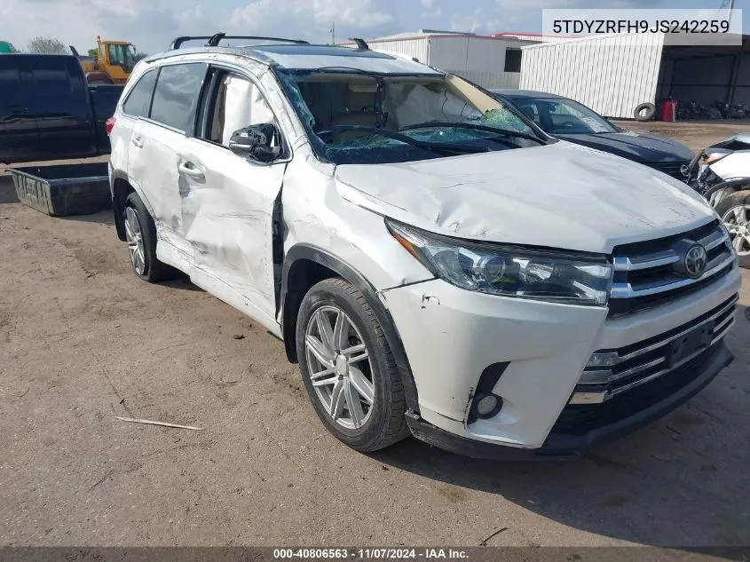 2018 Toyota Highlander Limited VIN: 5TDYZRFH9JS242259 Lot: 40806563