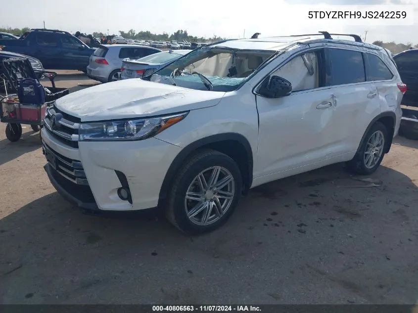 2018 Toyota Highlander Limited VIN: 5TDYZRFH9JS242259 Lot: 40806563