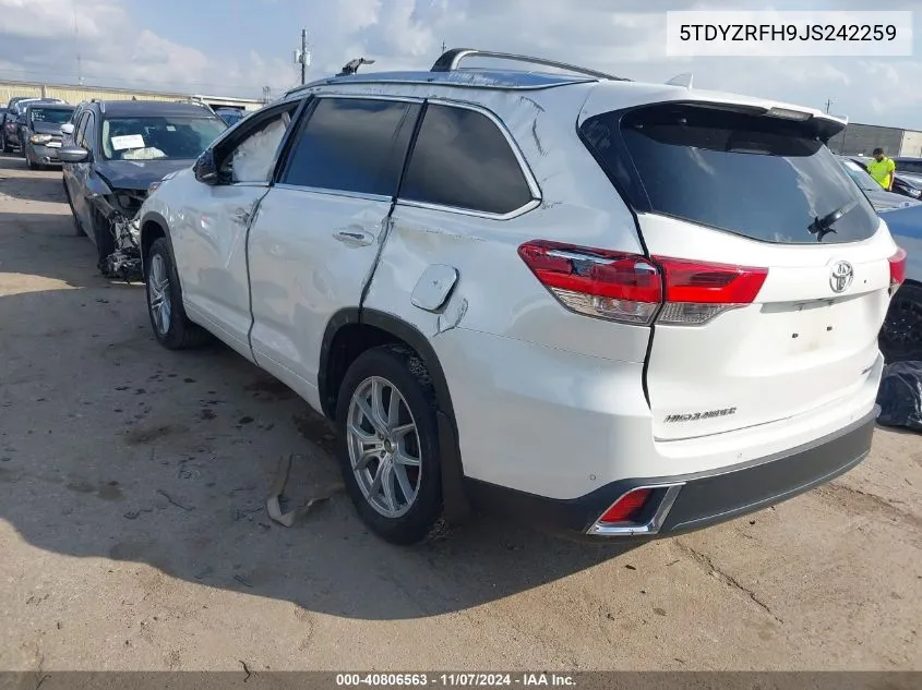 2018 Toyota Highlander Limited VIN: 5TDYZRFH9JS242259 Lot: 40806563