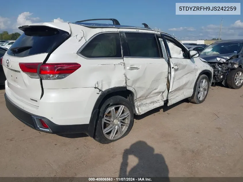 2018 Toyota Highlander Limited VIN: 5TDYZRFH9JS242259 Lot: 40806563