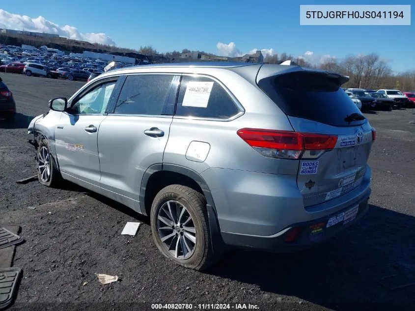 2018 Toyota Highlander Xle VIN: 5TDJGRFH0JS041194 Lot: 40820780