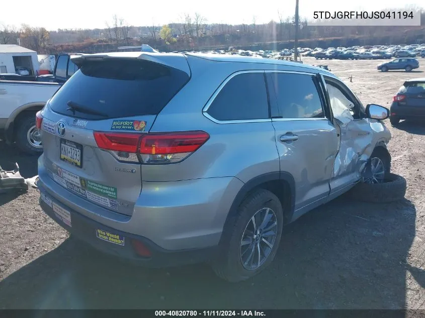 2018 Toyota Highlander Xle VIN: 5TDJGRFH0JS041194 Lot: 40820780