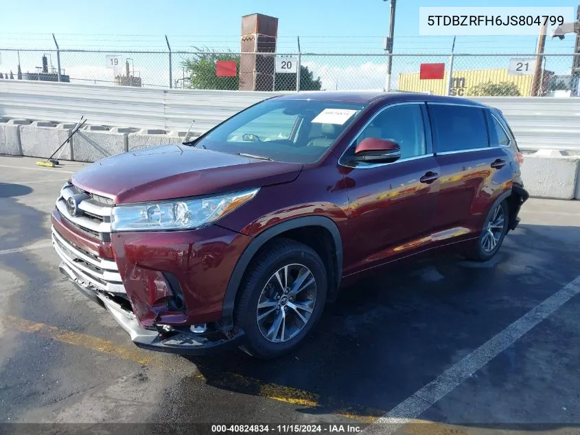 2018 Toyota Highlander Le Plus VIN: 5TDBZRFH6JS804799 Lot: 40824834