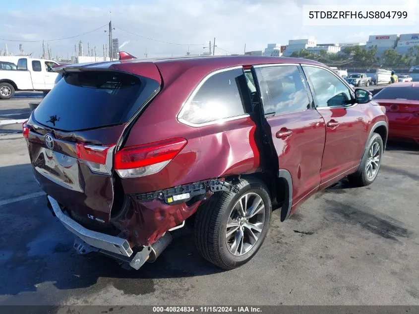 2018 Toyota Highlander Le Plus VIN: 5TDBZRFH6JS804799 Lot: 40824834