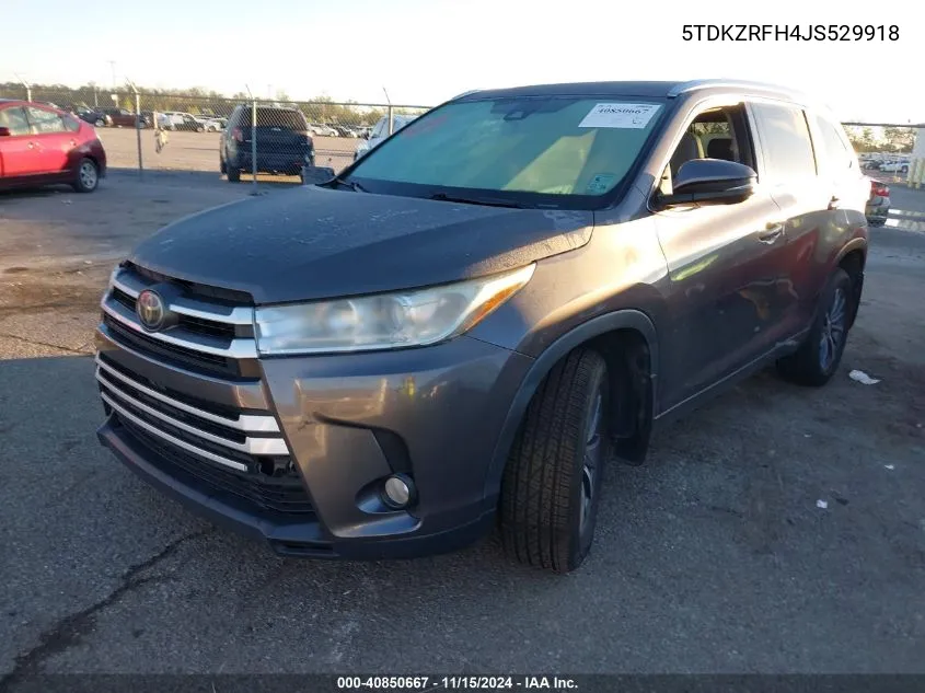 2018 Toyota Highlander Xle VIN: 5TDKZRFH4JS529918 Lot: 40850667