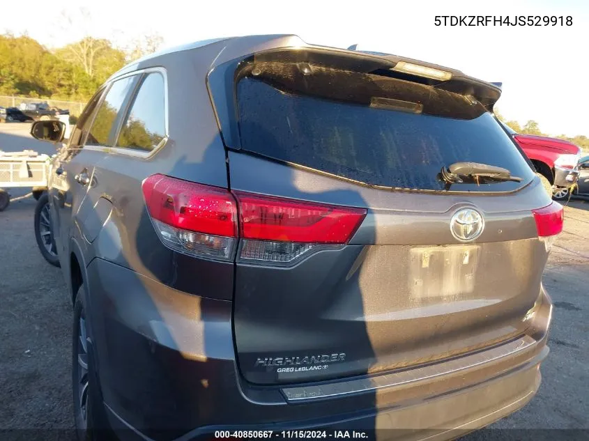 2018 Toyota Highlander Xle VIN: 5TDKZRFH4JS529918 Lot: 40850667