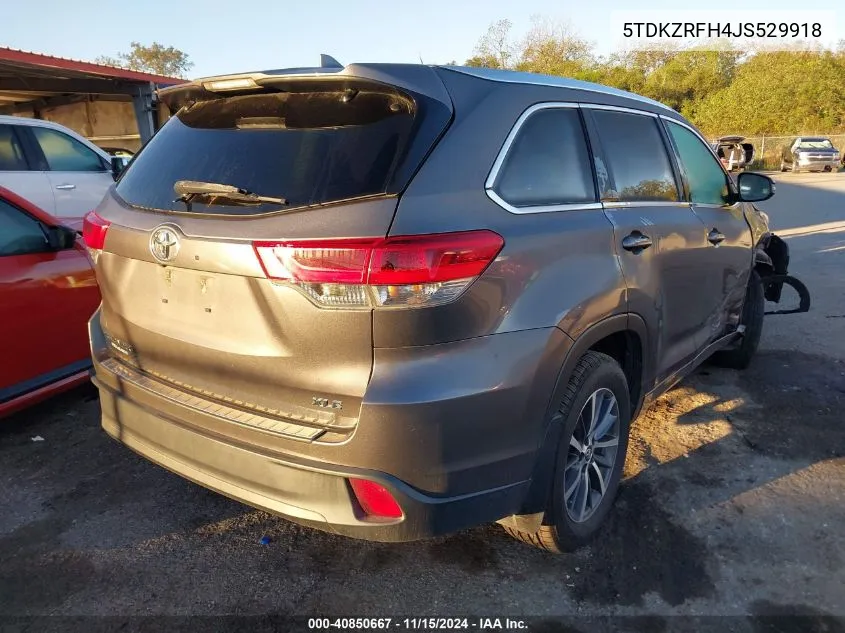 2018 Toyota Highlander Xle VIN: 5TDKZRFH4JS529918 Lot: 40850667