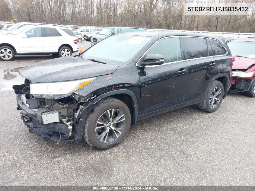 2018 Toyota Highlander Le Plus VIN: 5TDBZRFH7JS835432 Lot: 40852130