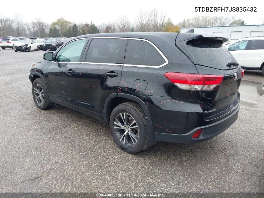 2018 Toyota Highlander Le Plus VIN: 5TDBZRFH7JS835432 Lot: 40852130