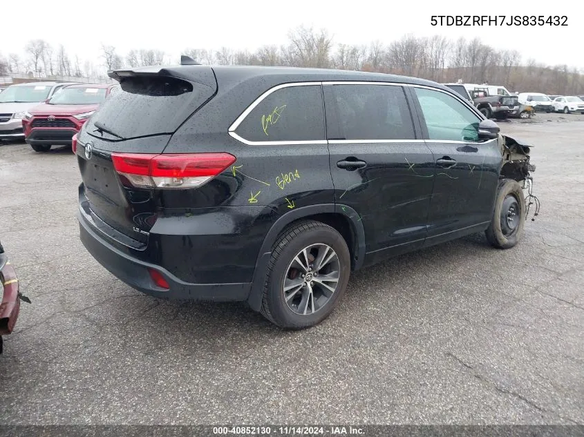 2018 Toyota Highlander Le Plus VIN: 5TDBZRFH7JS835432 Lot: 40852130