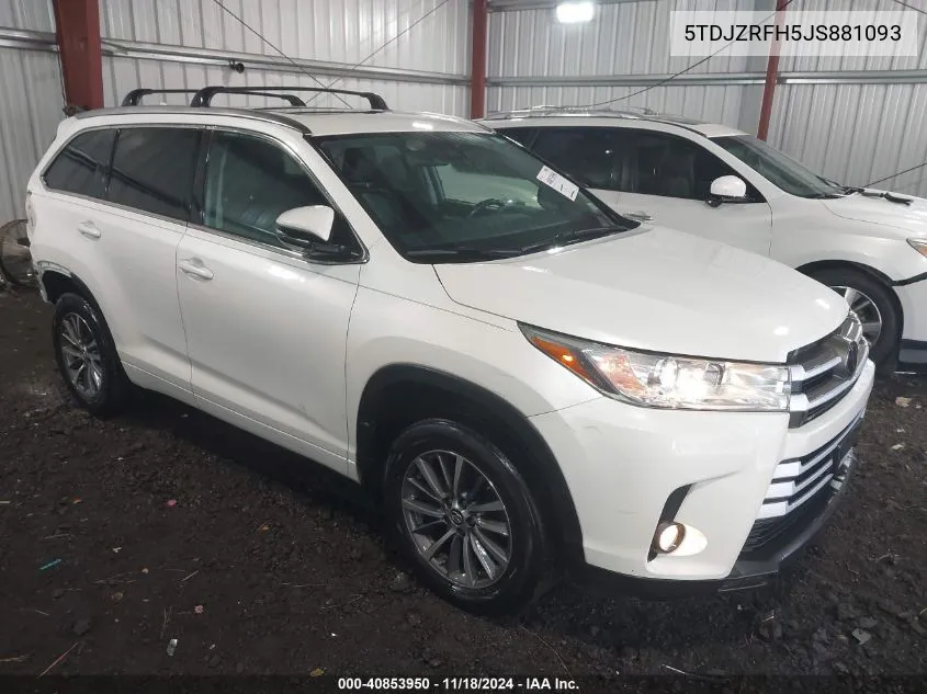 2018 Toyota Highlander Xle VIN: 5TDJZRFH5JS881093 Lot: 40853950