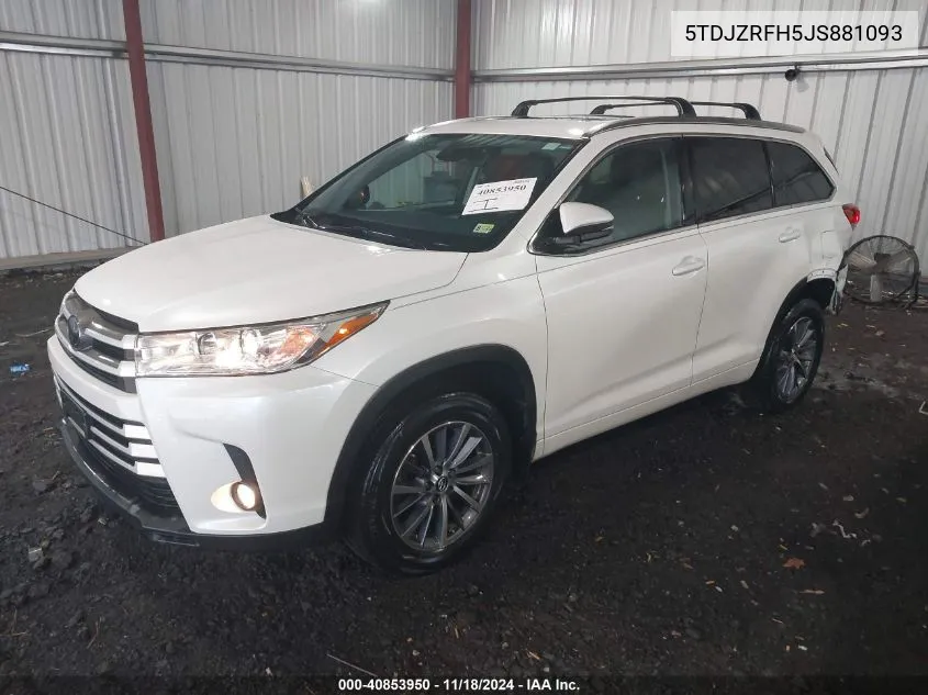 2018 Toyota Highlander Xle VIN: 5TDJZRFH5JS881093 Lot: 40853950