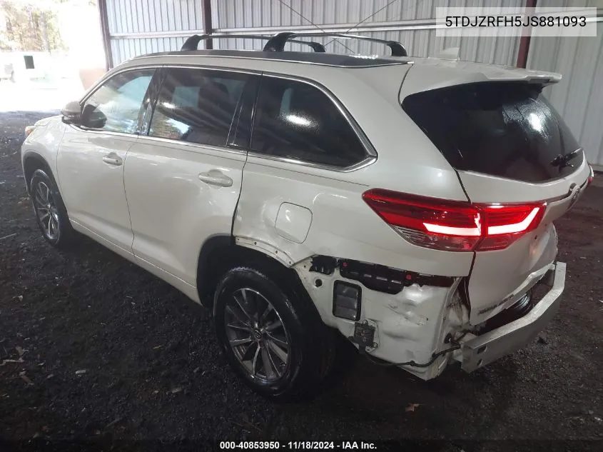 2018 Toyota Highlander Xle VIN: 5TDJZRFH5JS881093 Lot: 40853950