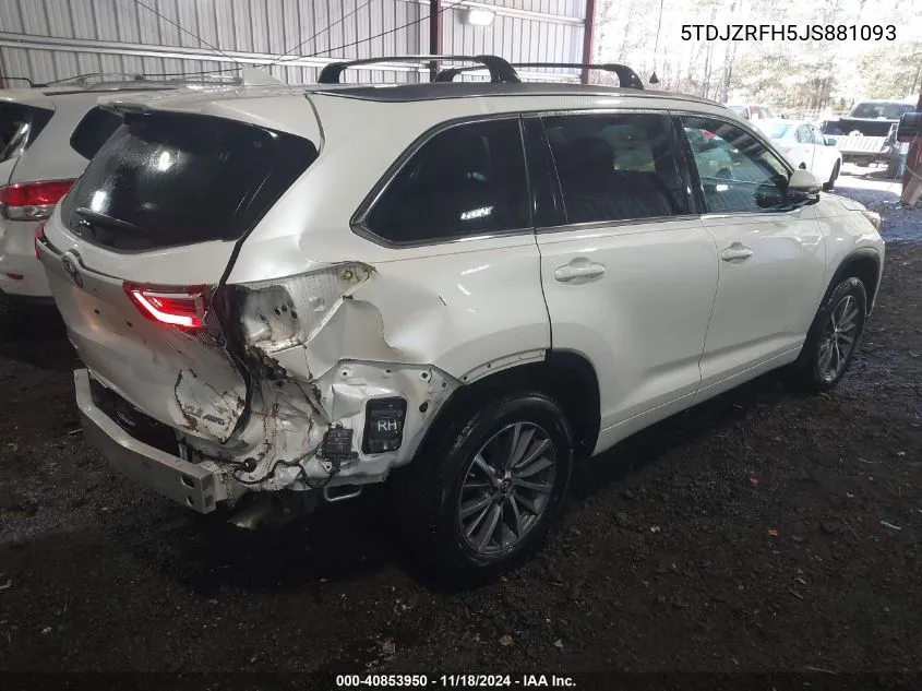 2018 Toyota Highlander Xle VIN: 5TDJZRFH5JS881093 Lot: 40853950