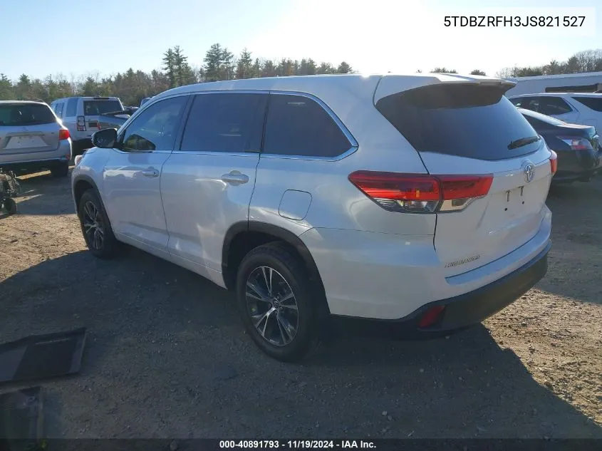 2018 Toyota Highlander Le VIN: 5TDBZRFH3JS821527 Lot: 40891793