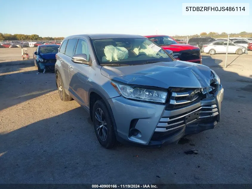 2018 Toyota Highlander Le VIN: 5TDBZRFH0JS486114 Lot: 40900166