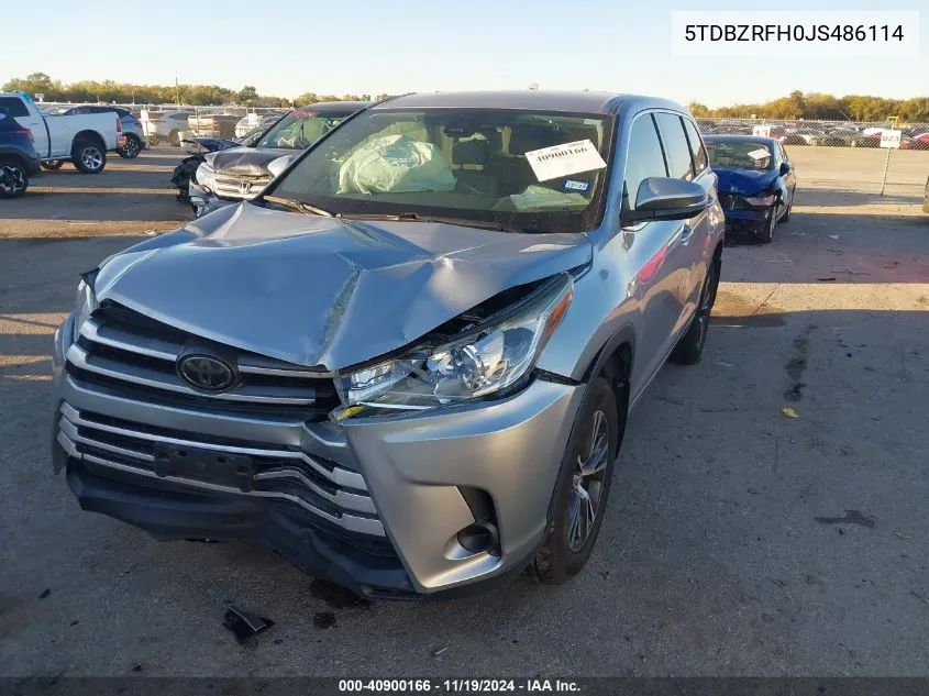 2018 Toyota Highlander Le VIN: 5TDBZRFH0JS486114 Lot: 40900166