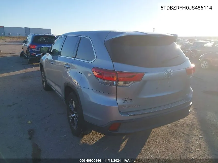 2018 Toyota Highlander Le VIN: 5TDBZRFH0JS486114 Lot: 40900166