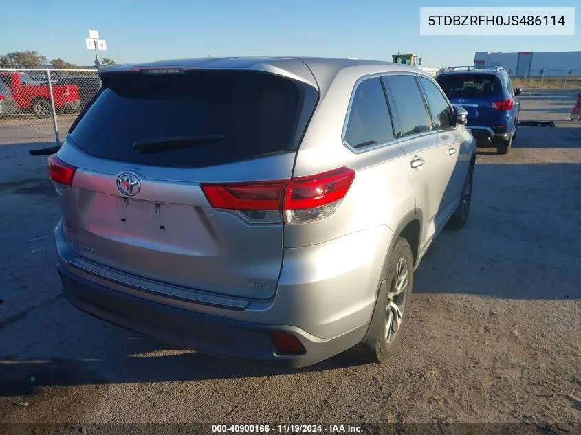 2018 Toyota Highlander Le VIN: 5TDBZRFH0JS486114 Lot: 40900166