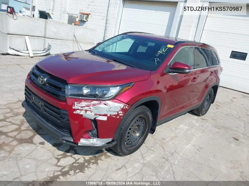 2019 Toyota Highlander Se/Xle VIN: 5TDJZRFH1KS570987 Lot: 11986703