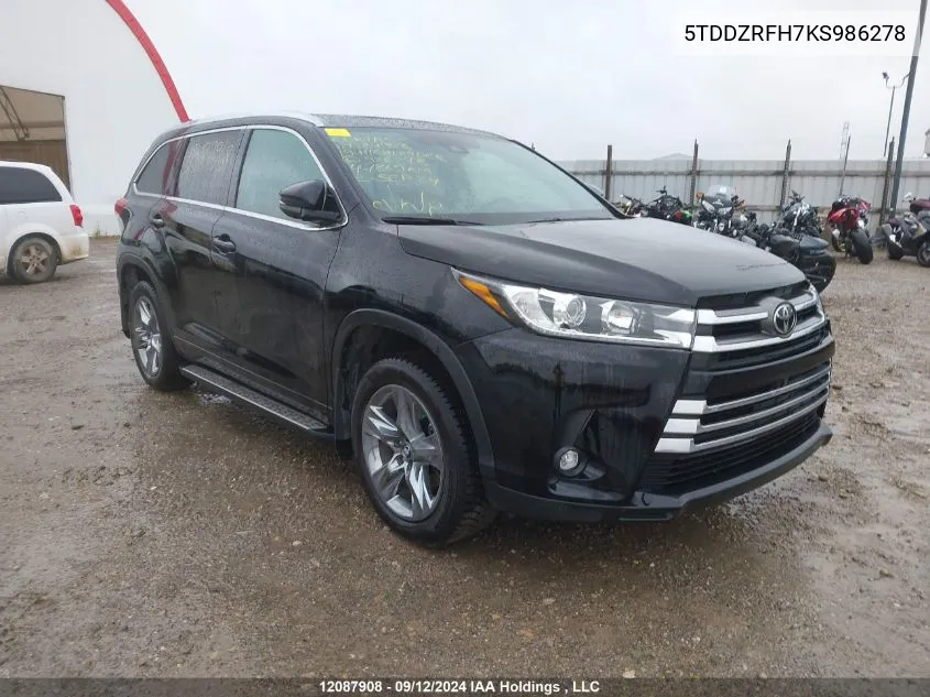 2019 Toyota Highlander Limited/Ltd Platinum VIN: 5TDDZRFH7KS986278 Lot: 12087908