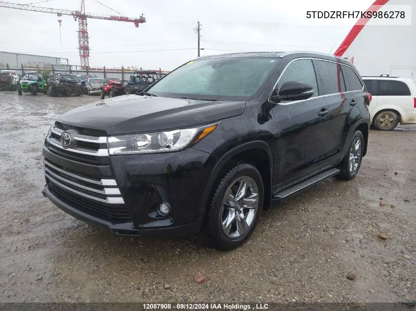 2019 Toyota Highlander Limited/Ltd Platinum VIN: 5TDDZRFH7KS986278 Lot: 12087908