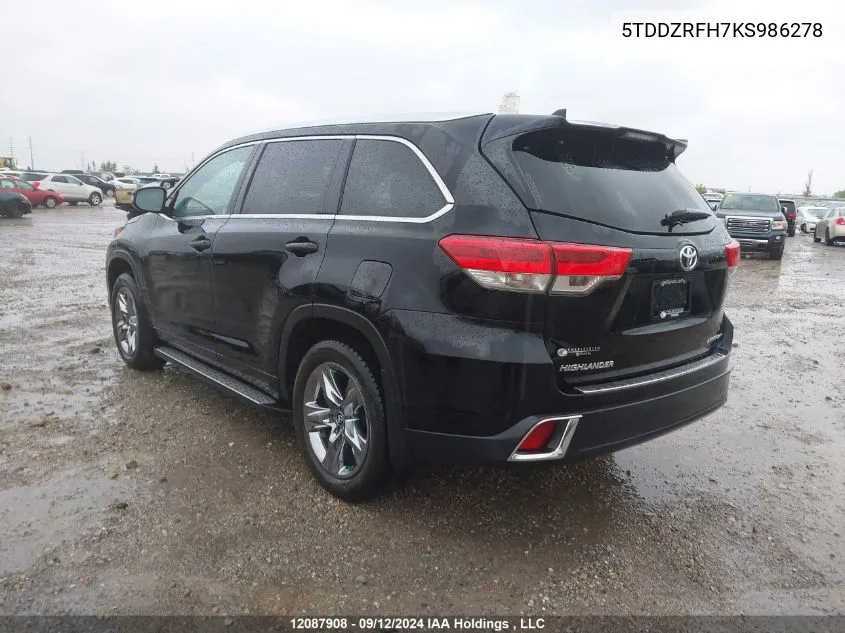 2019 Toyota Highlander Limited/Ltd Platinum VIN: 5TDDZRFH7KS986278 Lot: 12087908