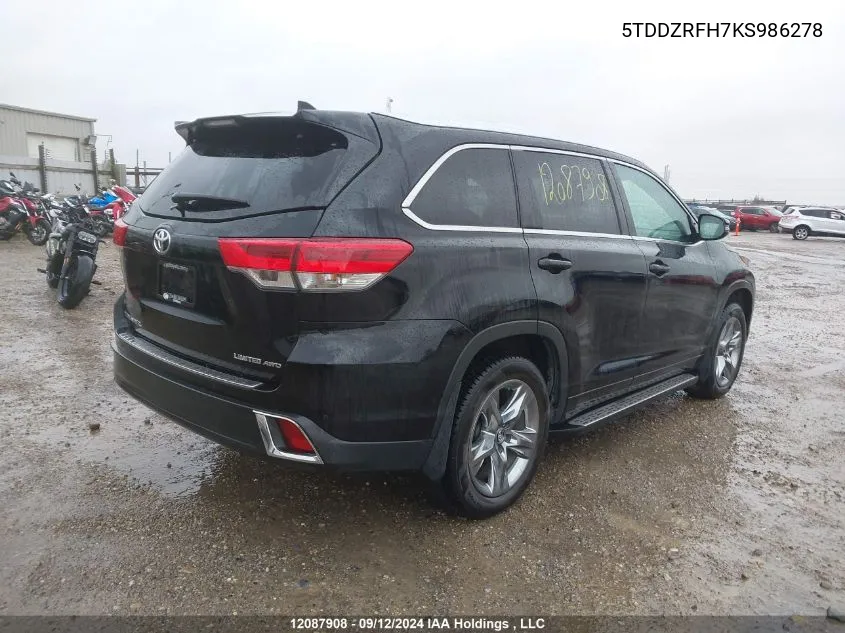 5TDDZRFH7KS986278 2019 Toyota Highlander Limited/Ltd Platinum