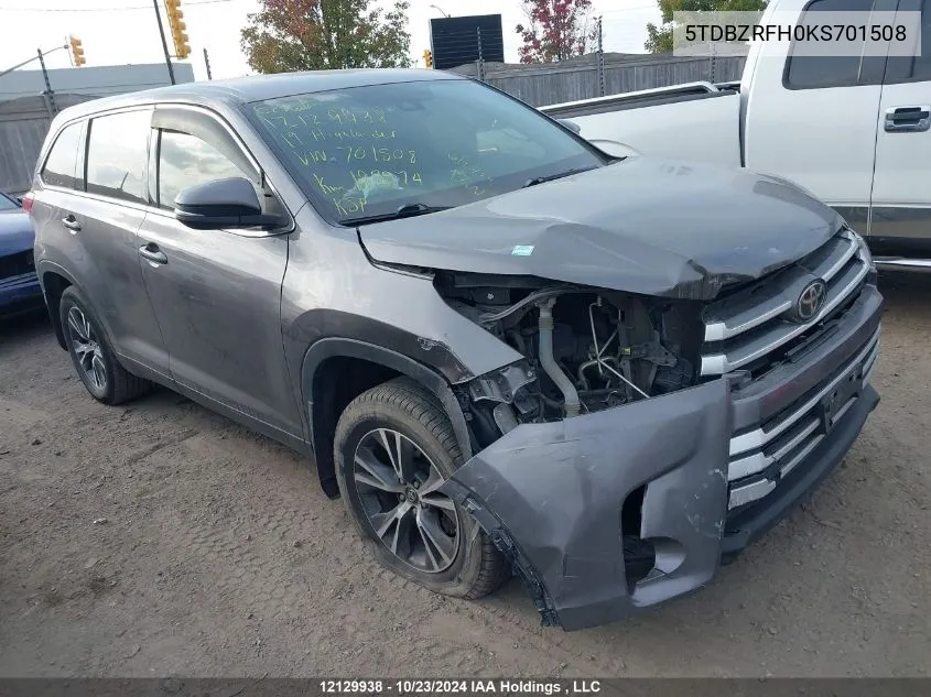 5TDBZRFH0KS701508 2019 Toyota Highlander Le/Le Plus