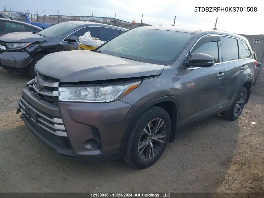 2019 Toyota Highlander Le/Le Plus VIN: 5TDBZRFH0KS701508 Lot: 12129938