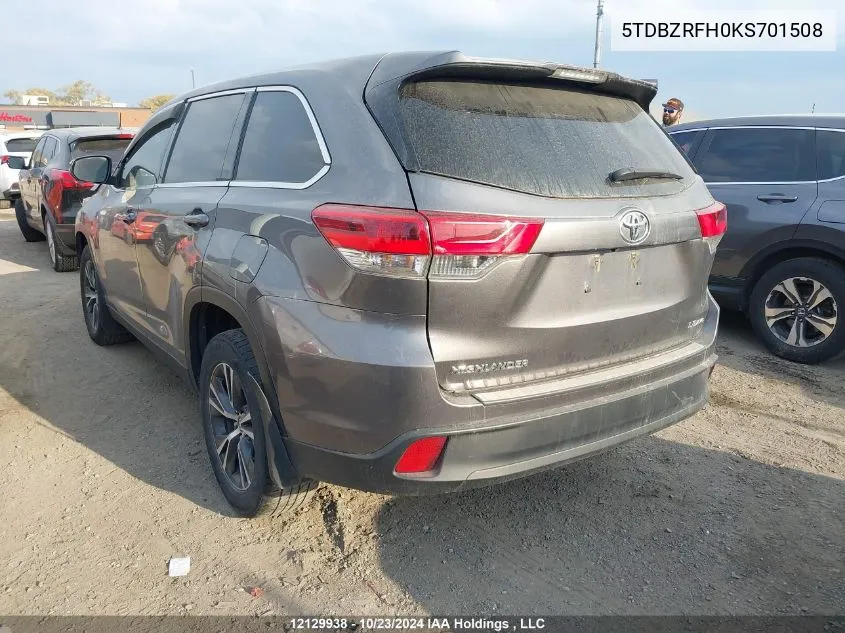 5TDBZRFH0KS701508 2019 Toyota Highlander Le/Le Plus