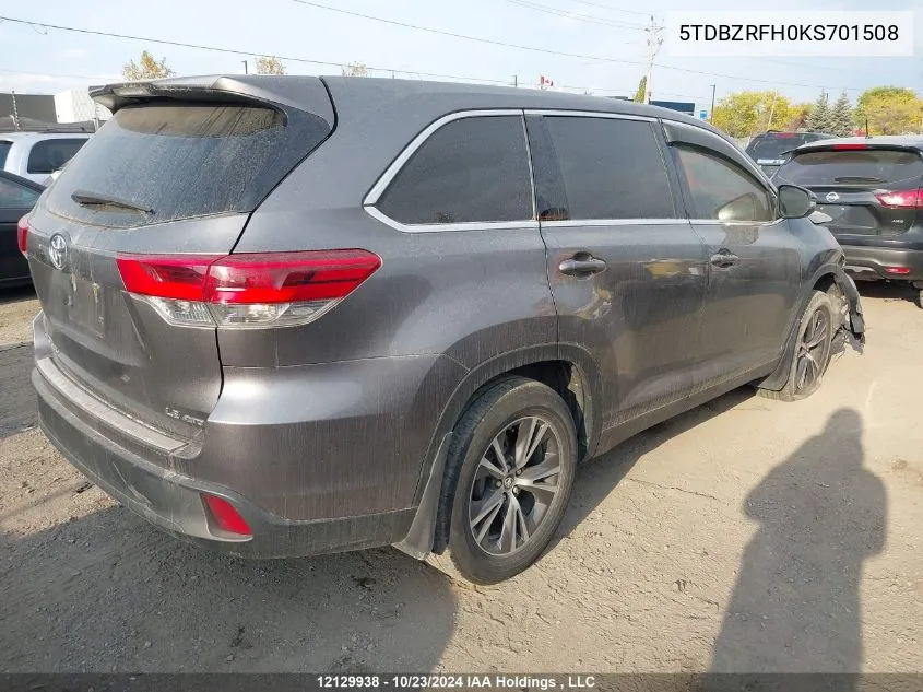 5TDBZRFH0KS701508 2019 Toyota Highlander Le/Le Plus