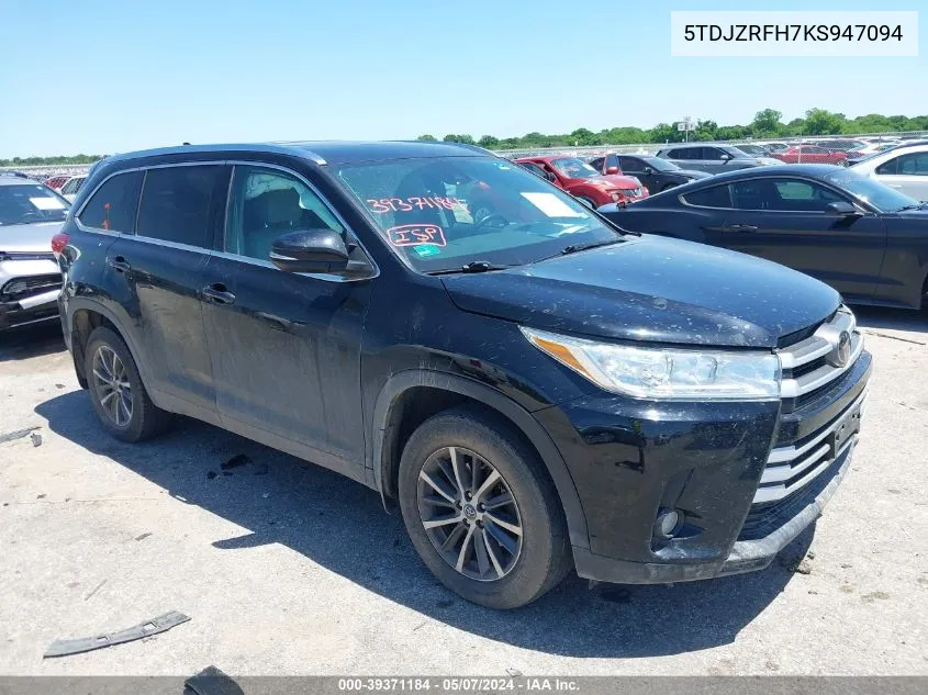 5TDJZRFH7KS947094 2019 Toyota Highlander Xle