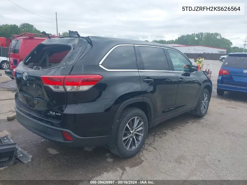 2019 Toyota Highlander Xle VIN: 5TDJZRFH2KS626564 Lot: 39426997