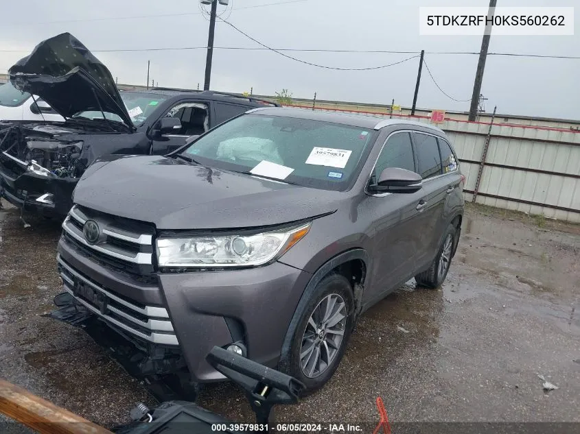 5TDKZRFH0KS560262 2019 Toyota Highlander Xle