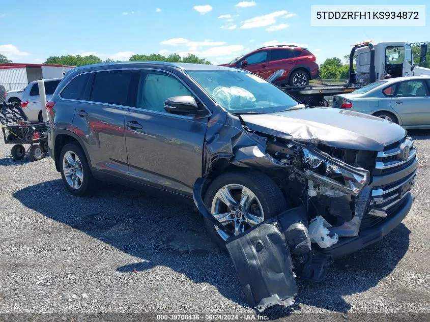 2019 Toyota Highlander Limited VIN: 5TDDZRFH1KS934872 Lot: 39708436