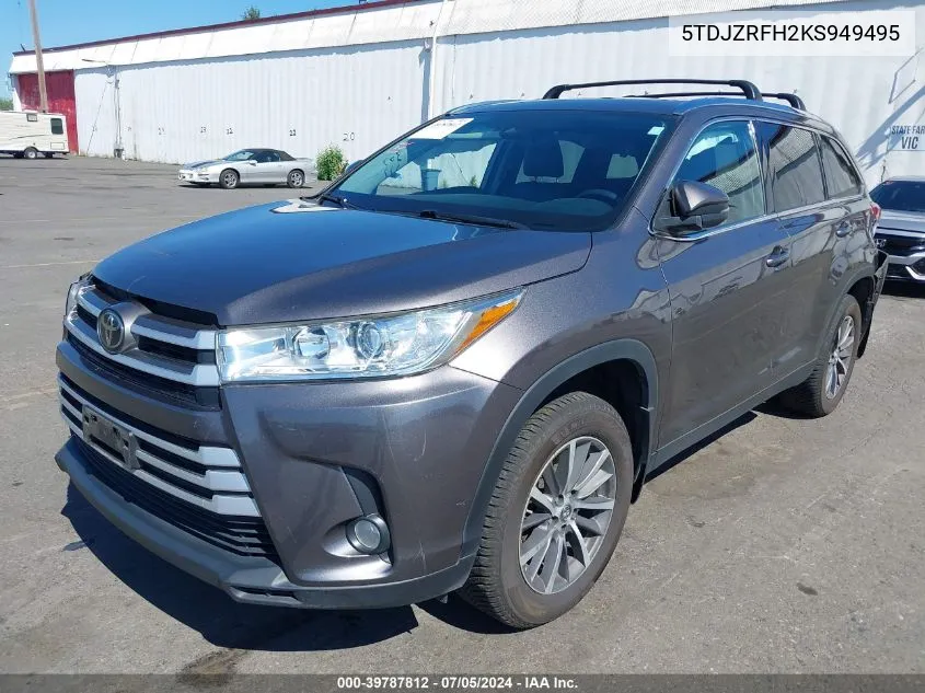 2019 Toyota Highlander Xle VIN: 5TDJZRFH2KS949495 Lot: 39787812